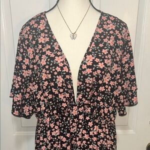 SHEIN Curve Floral Black and Pink Dress